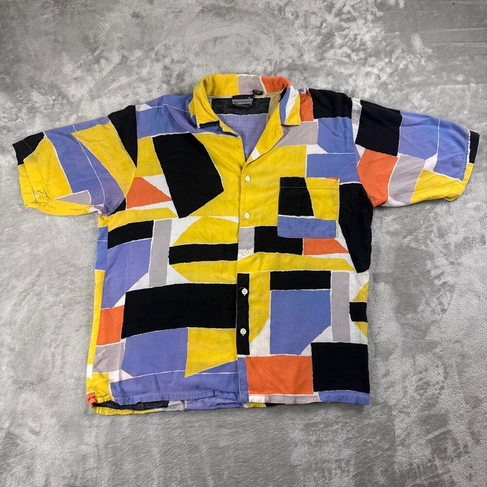 Vintage 90s Expressions Shirt Mens XL Geometric Rayon Button Up Retro Festival